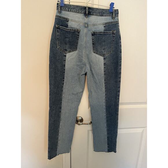 Pac Sun High Rise Straight Jeans Size 27 Two Toned Button Fly Distressed Hem - Picture 2 of 6